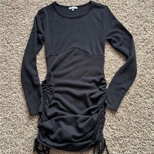 Black Long Sleeve Ruched Dress